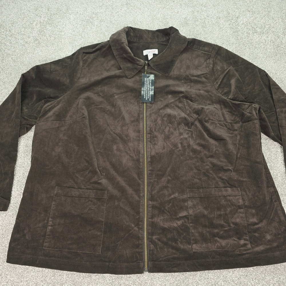 Denim & Co Brown Corduroy Zip Front Jacket Womens 2X Large Pockets NEW